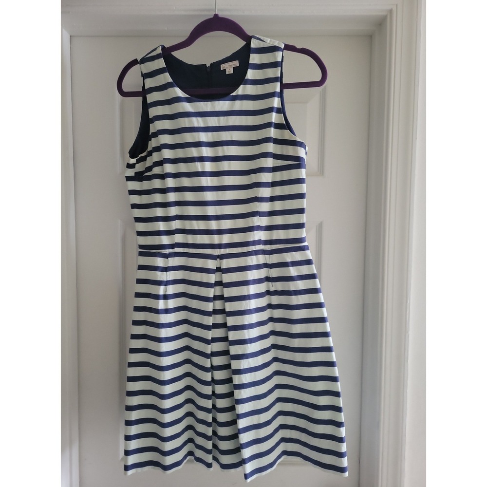 Gap Womens Navy Blue Green Striped Sleeveless Fit Flare Dress Size 6 Pockets